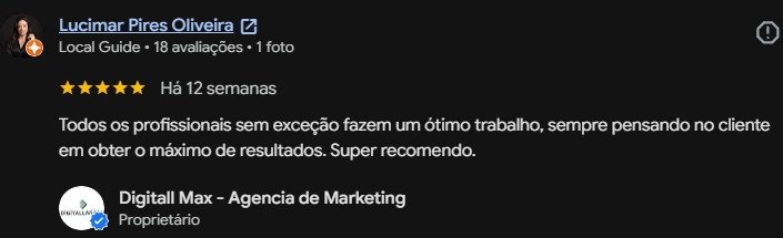 Avaliação de cliente 5 no Google